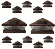 Solar Post Cap Light 12 Pcs 5x5 Solar Brown Color Square 5 LED Bulbs Fence Light