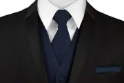 Men's Navy Blue Satin Tuxedo VEST, TIE & HANKIE. Wedding Formal Prom Homecoming