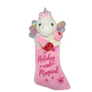 NWT Holiday Time 3D Pink White Plush Unicorn Light Up Musical Christmas Stocking