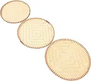 SECFOU 3pcs Handwoven Snack Storage Trays with Stylish Trim Round Serving Baskets for Drying Herbs Appetizers Organization Multifunctional Food Containers