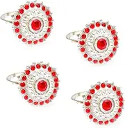 [Samyuktha] Silver Plated Red American Diamond Toe Ring for Bichiya Set Women (Pack of 4), Silver Plated, Cubic Zirconia