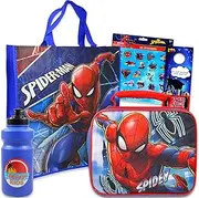 Spiderman Lunch Box Set - Bundle of Spidey Lunch Box, Tote Bag, Water Bottle, Stickers, More | Spiderverse School Supplies for Kids