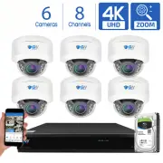 GW 8 Channel DVR (6) 8MP CCTV Motorized Zoom 4K Dome Home Security Camera System