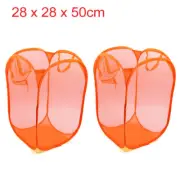 2pcs Orange Mesh Bag Foldable Dirty Clothes Storage Laundry Basket Organizer
