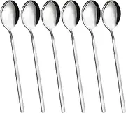 VANRA Soup Spoons Long Handle for Eating 8.5 inch Korean Soup Spoons Set of 6 Silverware 18/8 Stainless Steel Round Spoons for Soup Cutlery Set