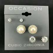 Kohl's Occasion Earrings 3 Pairs Cubic Zirconia & Faux Pearl Silver-tone Studs