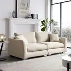 Fabric Sofa 3 Seater Couch Lounge Goose Down Foam Padding Cream