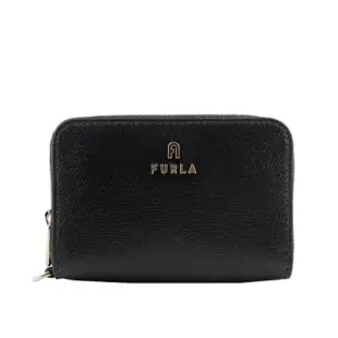 【FURLA】Camelia 素面皮革ㄇ形拉鍊卡夾/零錢包(黑色)