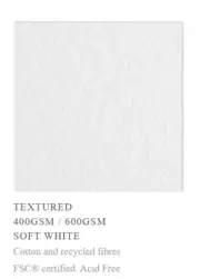 Textured 600gsm Soft White Cotton and recycled fibres cardstock - 490 sheets