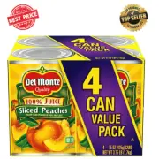 (Pack of 4) Del Monte Yellow Cling Sliced Canned Peaches in 100% Juice,15 oz Ca