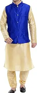[Royal Kurta] Men's Silk Blend Kurta Pyjama Nehru Jacket Set