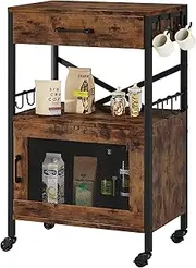 Homeiju Kitchen Island Cart, Kitchen Storage Cart with Drawer, Microwaves Stand, Coffee Cart, Rolling Kitchen Cabinet Cart with Hooks for Kitchen, Dining Room