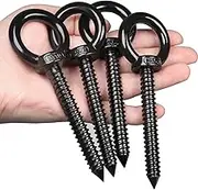 OHIYO 5 Inch Heavy Duty Eye Hooks M10 Eyelet Screw Load Capacity 600LBS Heavy Duty Screw in Eye Hooks for Hammock Stand, Swing Chair, Yoga, Heavy Indoor & Outdoor Uses (Black)…