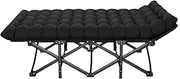 Nap Bed Comfortable Mattress Camping Cot, Folding Chaise Lounge Chair for Indoor Outdoor, Portable Folding Bed for Sleeping, Black Updated Design