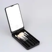 Travel Makeup Brush Set With LED Light Mirror Mirror With 5 Makeup Brushes Set Makeup Brush Storage Box With Cover BK