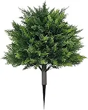 Artificial Cedar Topiary | 5.91 Inches Ball Trees for Outdoors Set | Faux Cypress Flowerpot Decor | UV Resistant Evergreen Tree 2 Ft with Ground Spike for Indoor Outdoor Planter Porch Patio Garden