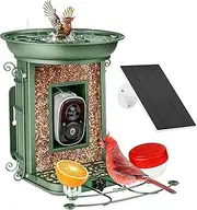 Smart Bird Feeder Camera with Bath,Capture Bird Video-Solar 2K HD, AI Bird ID, Live Alerts, Weatherproof Metal for Garden Birdwatching