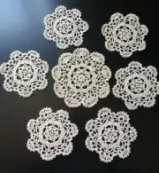 Vintage Hand Crochet Lace Placemats/Dollies Set Of 6 +1 Ivory/off White Round