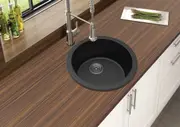 460mm Black ACA Granite Quartz Stone Round Single Bowl Kitchen/Laundry Sink