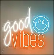 Sign Lamp Good Vibes and Smile Face Neon Sign Bedroom Home Kid's Room Wall Decor 55X46cm(B)