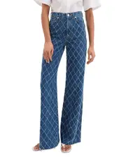 Veronica Beard Taylor High Rise Wide Leg Jeans in Blue Diamond