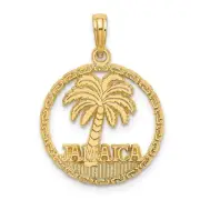 14k Yellow Gold Jamaica Word with Palm Tree in Round Penny Size Charm Pendant