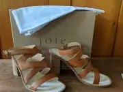 SZ 7.5 JOIE ONFER Tan women Stacked Block Heel Strappy designer sandal NIB $328