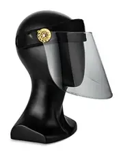 Bluestone Sunshield Hard Lens Clear Face Shield Gold Hardware Chin Strap $50 NEW