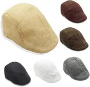 [GLSTOY] Flax Beret Hat for Women Men Newsboy Cap Sunscreen Peak Hat British Style Coffee