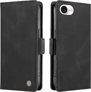 Case for iPhone 16e, PU Leather Shockproof Durable Phone Wallet Case Protective Flip Folio Cover, for iPhone 16e Case with Card Holder, Black