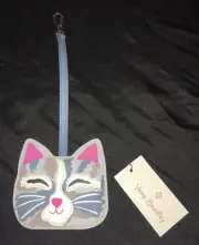 Vera Bradley Whimsy Luggage Tag Cat’s Meow Cat Face Pink Blue Gray White Kitty