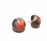 Dark Orange & Black Marbled Agate Vintage Lucite Retro Button Stud Earrings