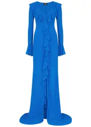 DE LA Vali Tangerine Ruffled Georgette Maxi Dress - Blue - 6 (UK6 / XS) 6 (UK6 / XS)
