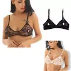 Women Floral Lace See Through Open Nipple Bra Underwear Wireless Plunge AU