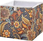 PDZRMY Batik Indonesia Traditional Storage Bins for Organizing, Fabric Storage Basket, Foldable Organizer Cubes Square