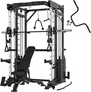RitKeep PMAX-5600 Professional Fitness Smith Machine with 326lb Weight Stacks, 6 in 1 Home Gym Power Cage with Smith Bar, and Two LAT Pull-Down Systems (Black with Black Bench)