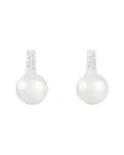 Splendid Pearls 10.5-11mm Pearl CZ Drop Earrings