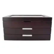 Unbranded Jewelry Box 10.25"W Classic Dark Wood Fabric w/ 5-Watch Compartment