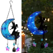 Memorial Wind Chimes Solar Hanging Glass Moon Lights Metal Fairy Angel Outdoo...