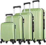[LIBOOI] 4 Piece Luggage Sets, ABS Hardside Luggage Set Travel Suitcase with Spinner Wheel and Lock, Large Capacity Lightweight Carry on Luggage for Business Travel School (16"/20"/24"/28"), Green