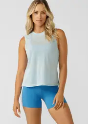 [Lorna Jane] Cut Above The Rest Tank Top in Blue, Cotton/Linen, Size - Large L Crystal Blue