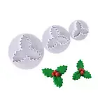 3Pcs Christmas Holly Leaf Cookie Cutter Embossing Biscuit Cutter Baking Plunger