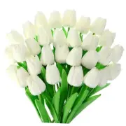 30 Pcs Tulips Artificial Bouquet Real Touch Flowers Faux Tulips for Home White