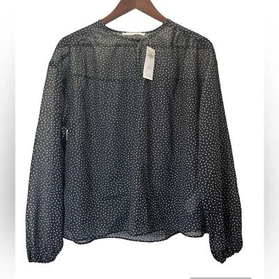 Abercrombie & Fitch Women's Long Sleeve Top Black with White Dots Sheer Sz S