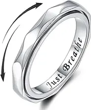 [SOLOLIKE] Anxiety Ring for Women: Geometric Sterling Silver Fidget Jewelry Polished Spinner Band Rings 3mm Stackable Rhombus Spinning Rings Anti Stress Relieving Jewelry Gifts