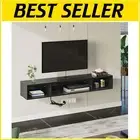 Floating Media Console with 3 Open Shelves, Power Outlet & LED Mood Lighting