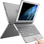 TQQ Touch for iPad 9th Generation Case with Keyboard (10.2", 2021), Multi-Touch Trackpad, 360° Rotatable Protective Cover for iPad Keyboard 9th/8th/7th Gen with Pencil Holder (Gray)