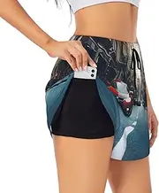 [GaxfjRu] Red Car and Bicycle Print Women's Running Shorts High Waisted Running Shorts Pocket Sporty Gym Elastic Short
