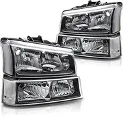 Headlights Assembly Replacement for 2003 2004 2005 2006 Chevy Silverado 1500 2500 3500,03-06 Chevy Avalanche (Non Body Cladding Models), Black Housing Clear Reflector