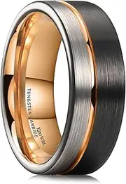 [King Will] Classic 8mm, 7mm, 10mm Black Tungsten Carbide Wedding Band Ring - Men & Women - Polished Finish, Grooved Center, Comfort Fit